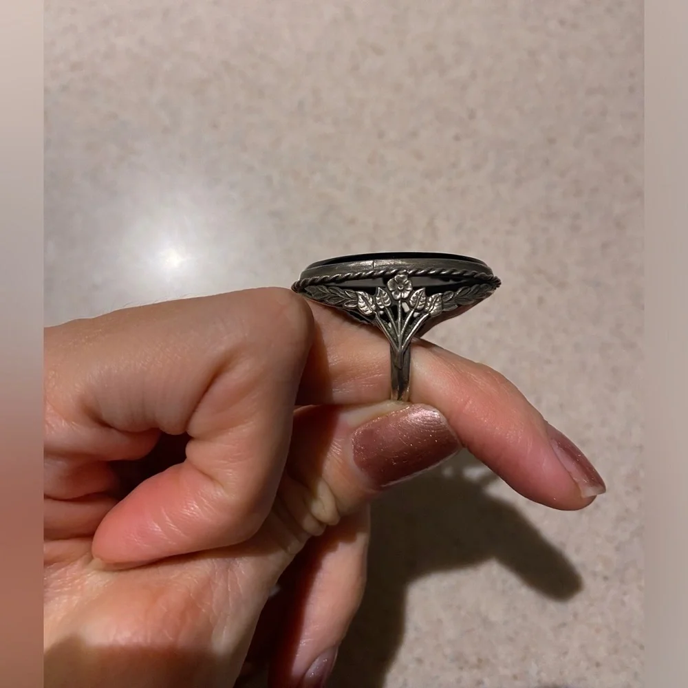 Vintage Antique Estate Oval Black Onyx Ring - Size 6.5 - Picture 8 of 10